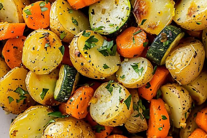 garlic herb roasted potatoes carrots and zucchini recipe